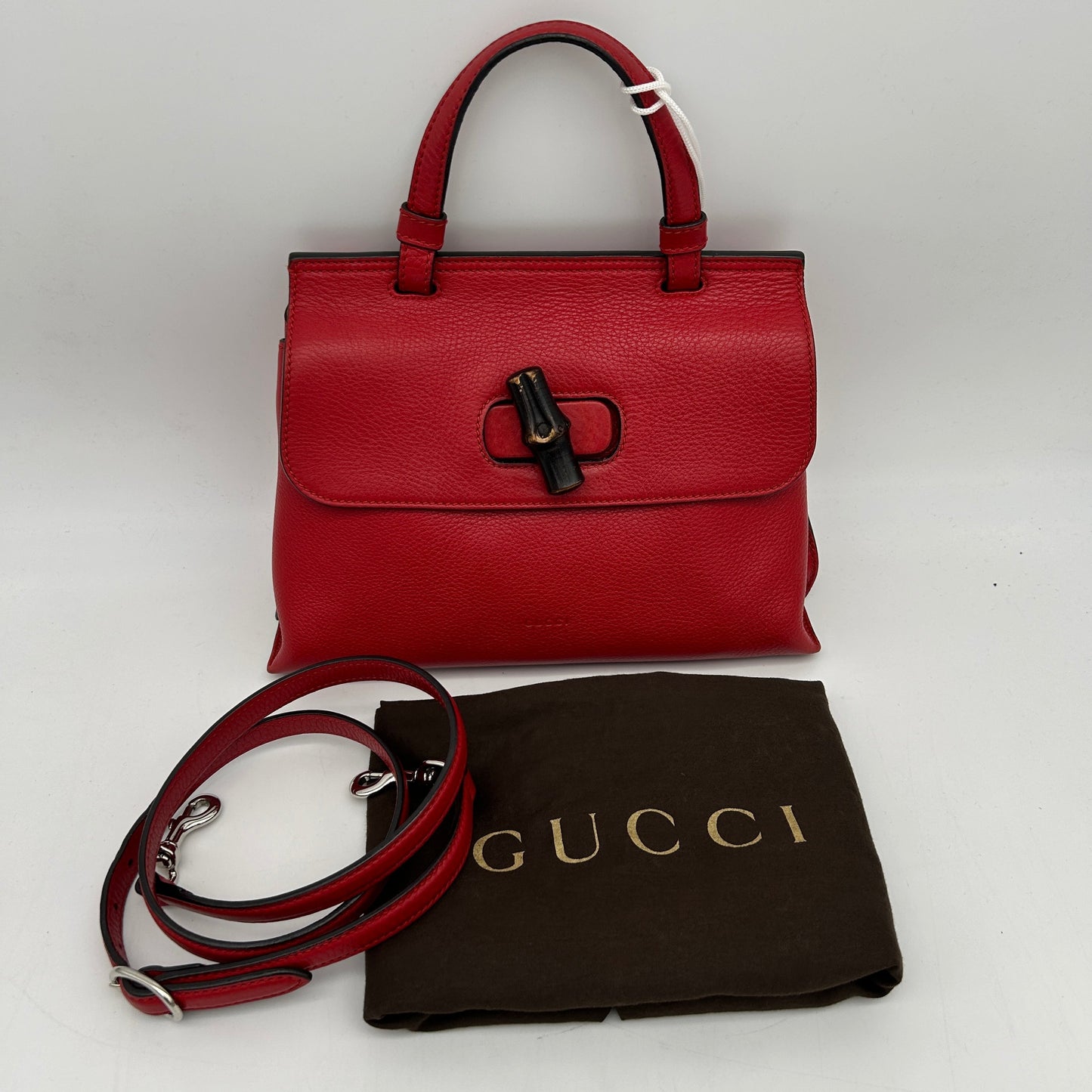 Gucci Hibiscus Red Calfskin Bamboo Top Handle Bag Small