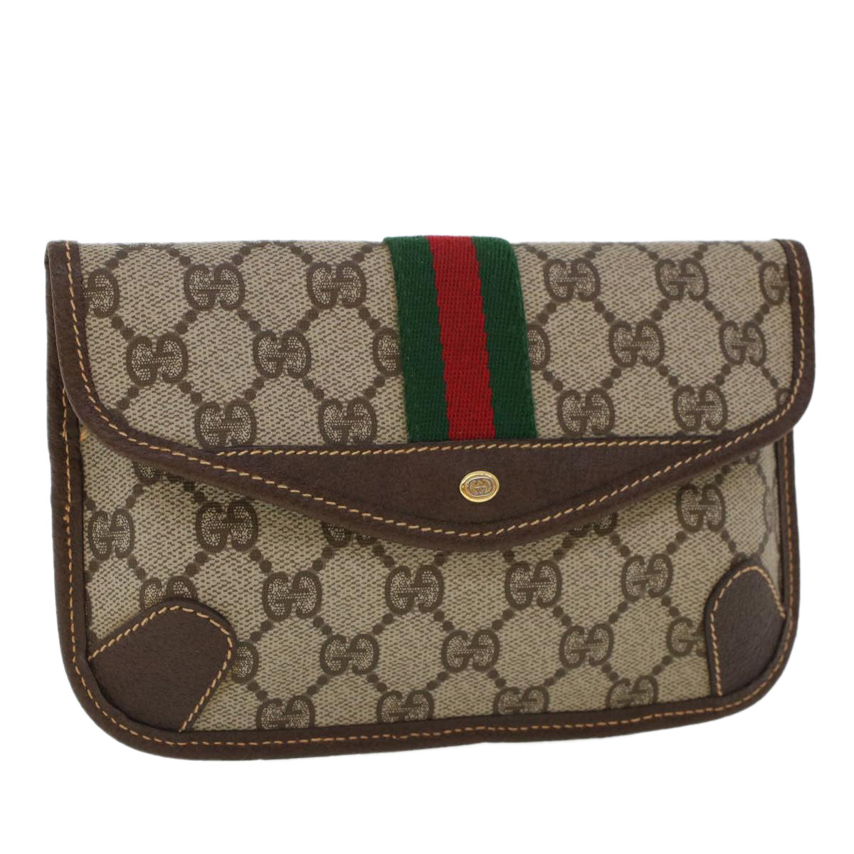 GUCCI GG Canvas Web Sherry Line Pouch PVC Leather Beige Red Green 44035