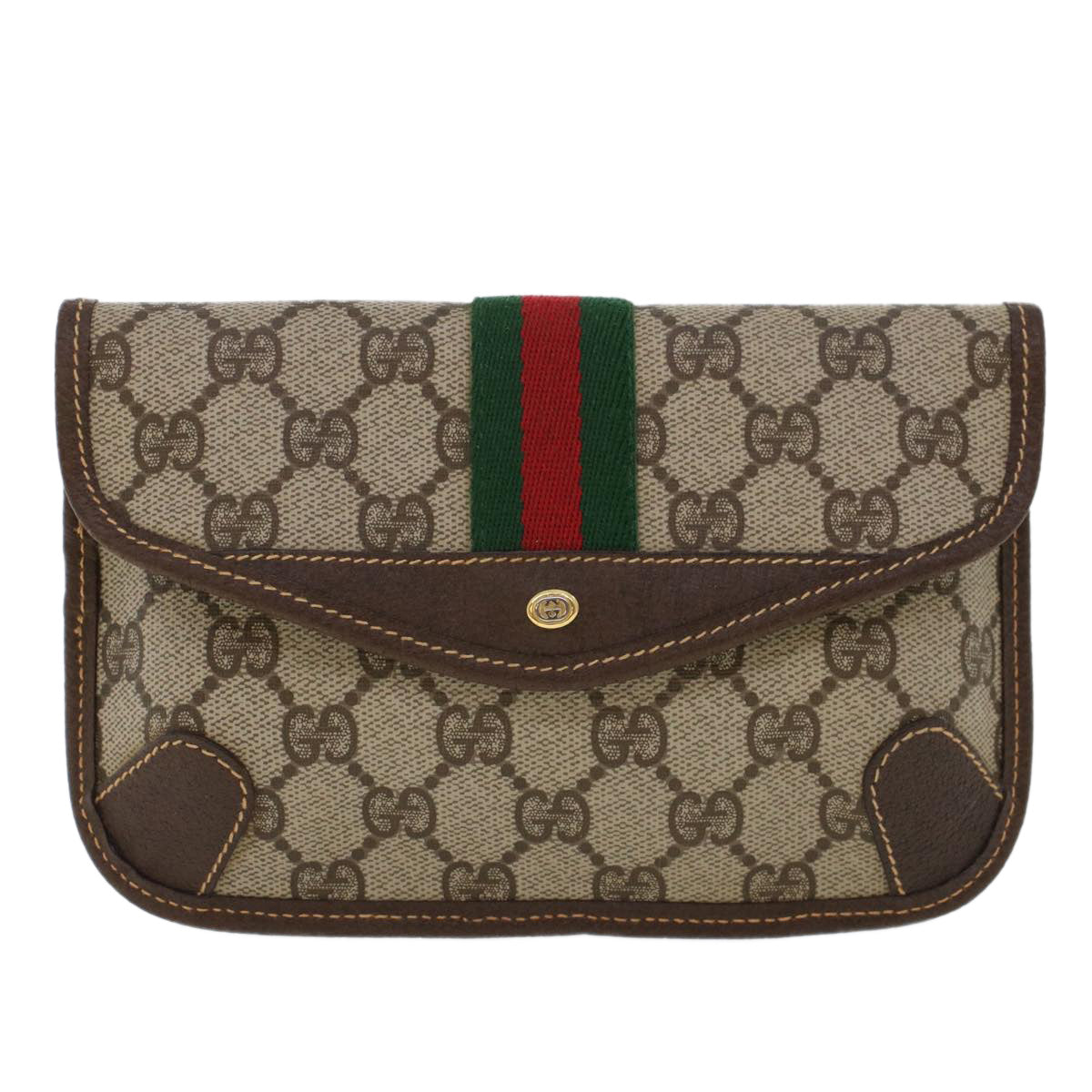 GUCCI GG Canvas Web Sherry Line Pouch PVC Leather Beige Red Green 44035