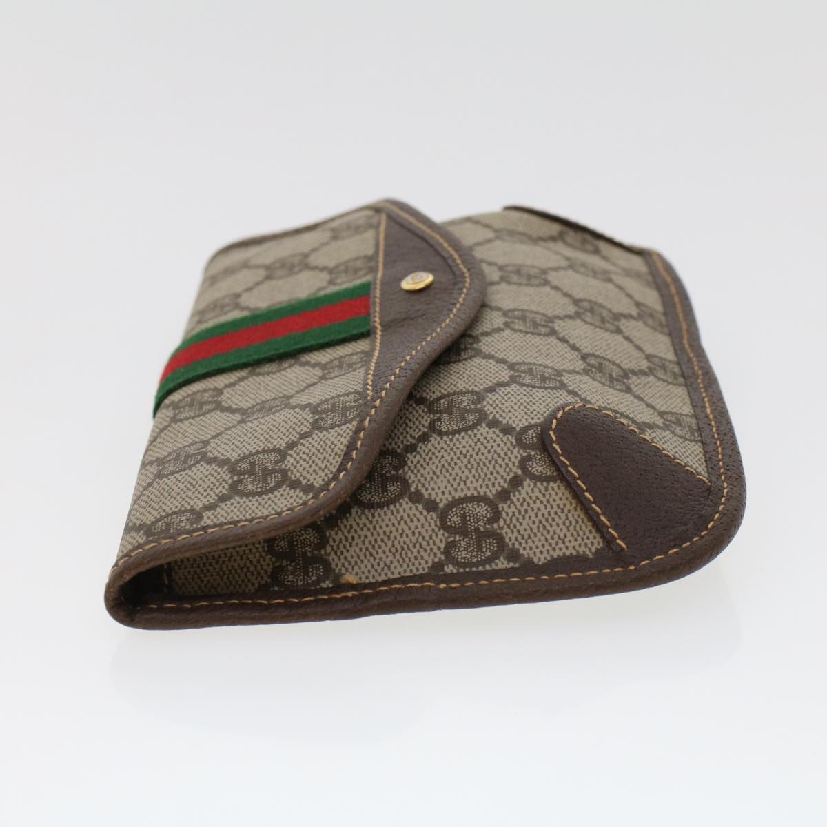 GUCCI GG Canvas Web Sherry Line Pouch PVC Leather Beige Red Green 44035
