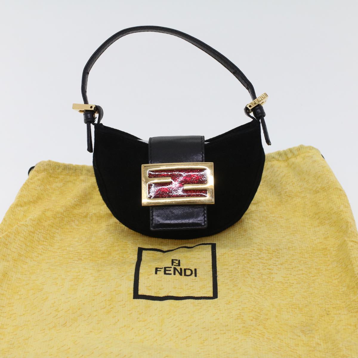 FENDI Mini Mamma Baguette Hand Bag Suede Black 2288-26673-009 44045