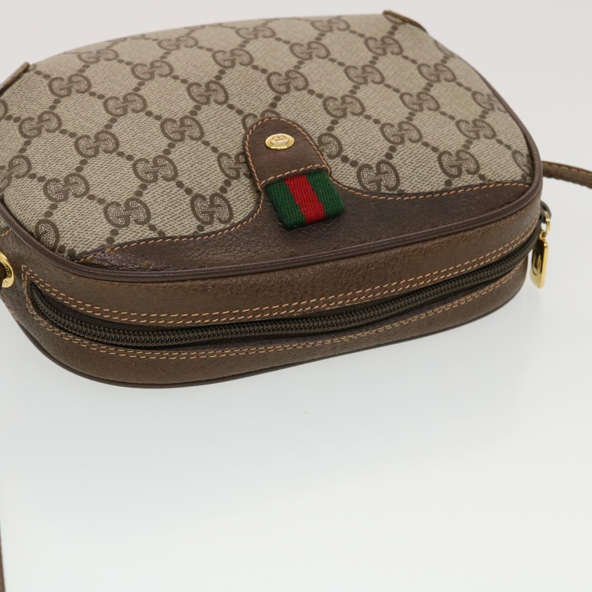 GUCCI GG Canvas Web Sherry Line Shoulder Bag Beige Red 156.02.066 44261