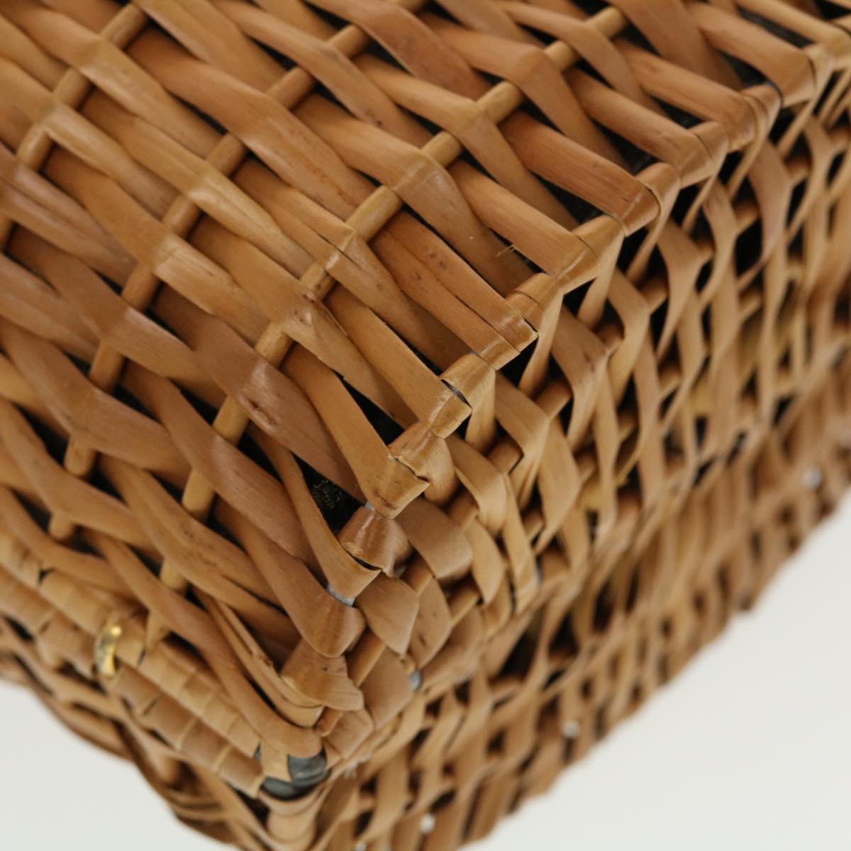 FENDI Straw Bag Zucca Canvas Hand Bag Rattan Brown 44394
