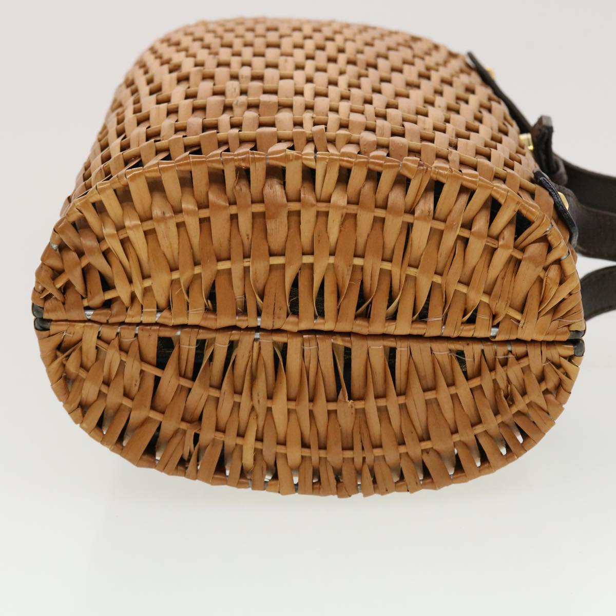 FENDI Straw Bag Zucca Canvas Hand Bag Rattan Brown 44394