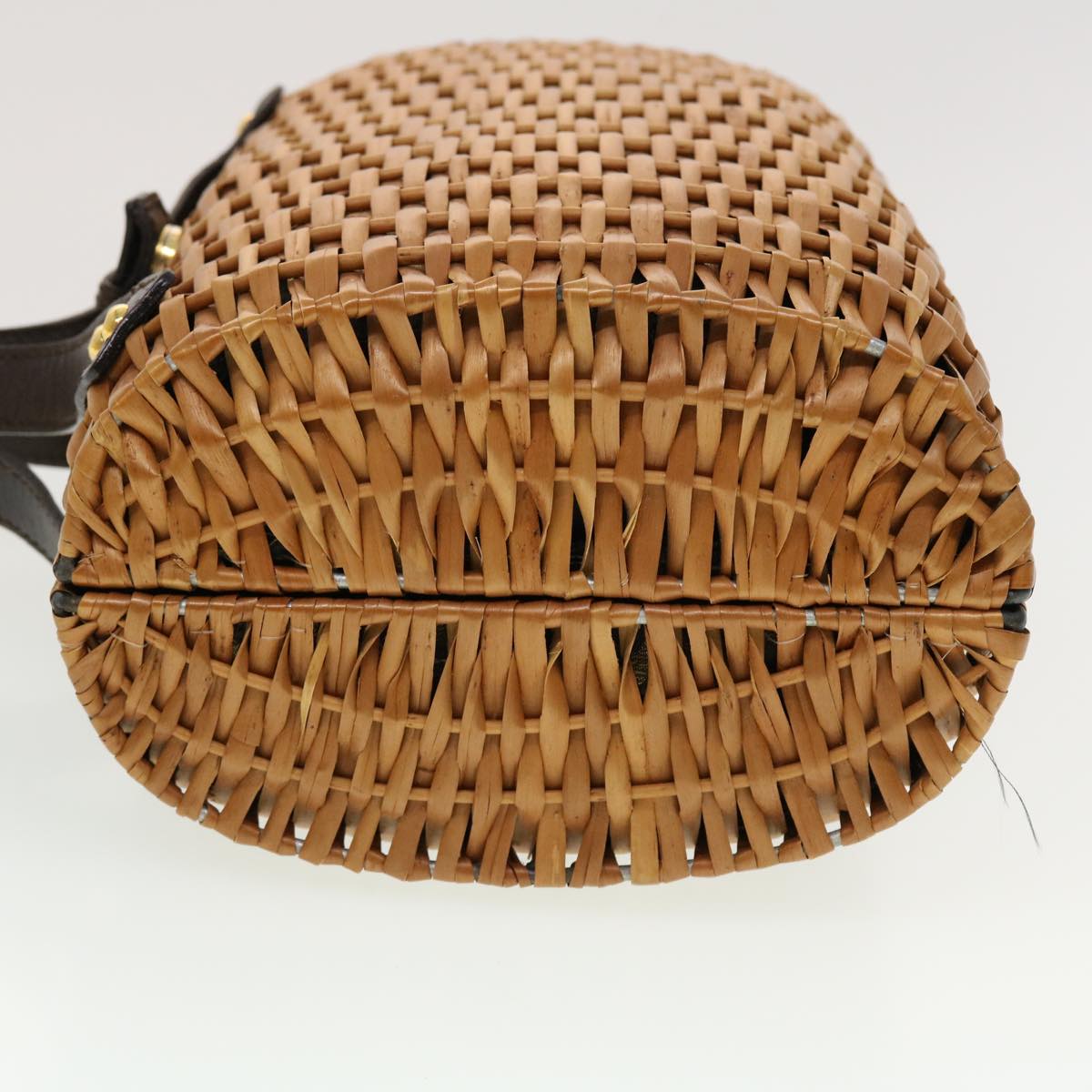 FENDI Straw Bag Zucca Canvas Hand Bag Rattan Brown 44394