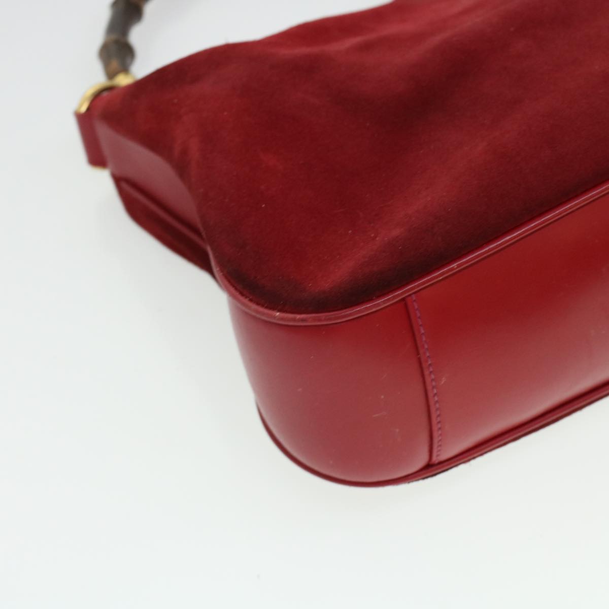 GUCCI Bamboo Hand Bag Suede 2way Shoulder Bag Red 44513