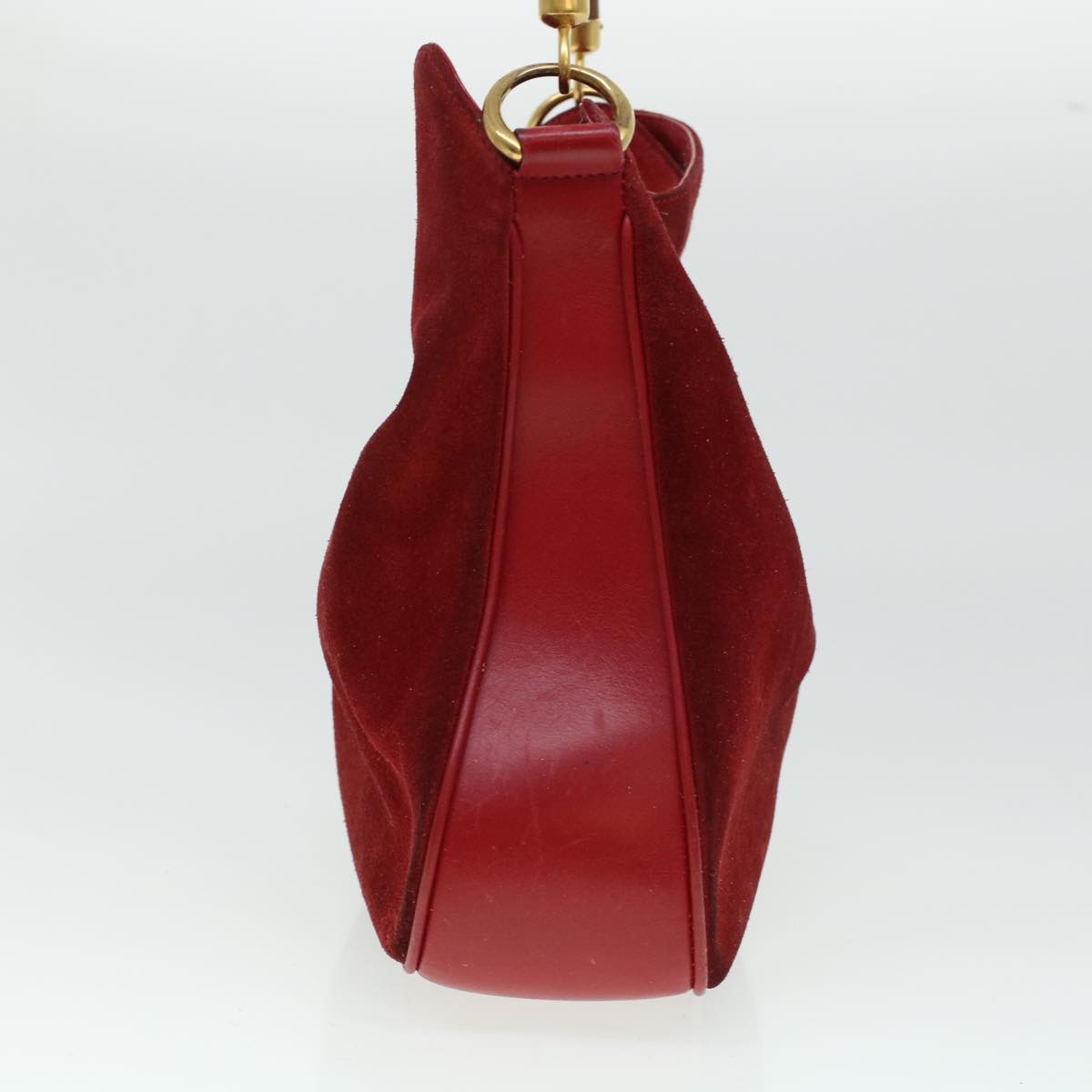 GUCCI Bamboo Hand Bag Suede 2way Shoulder Bag Red 44513