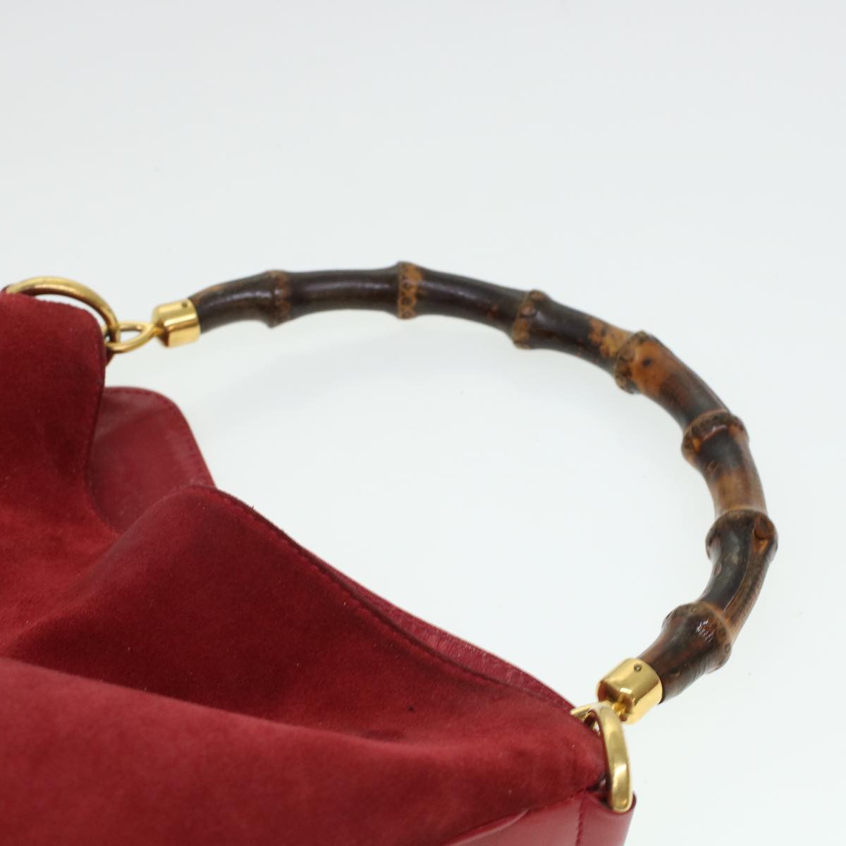 GUCCI Bamboo Hand Bag Suede 2way Shoulder Bag Red 44513