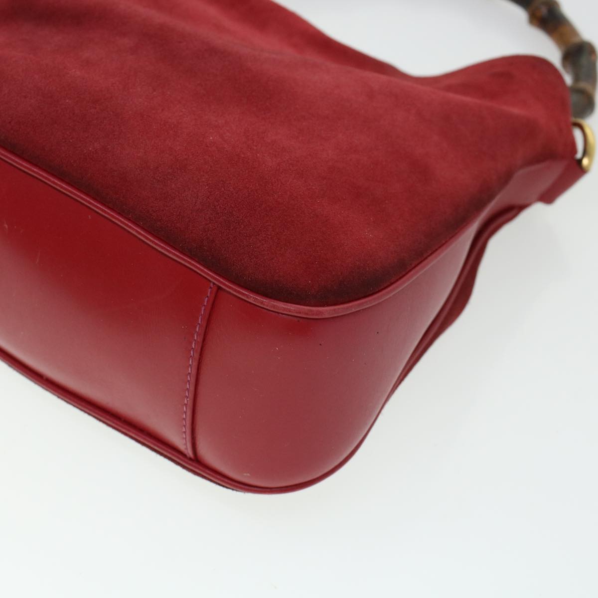 GUCCI Bamboo Hand Bag Suede 2way Shoulder Bag Red 44513