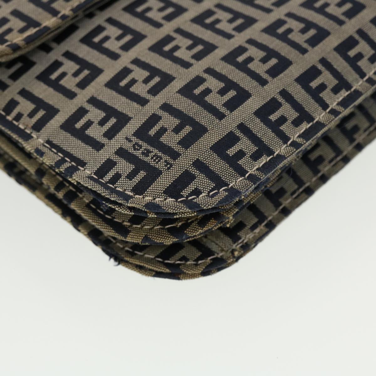 FENDI Mamma Baguette Zucchino Canvas Shoulder Bag Navy 44520