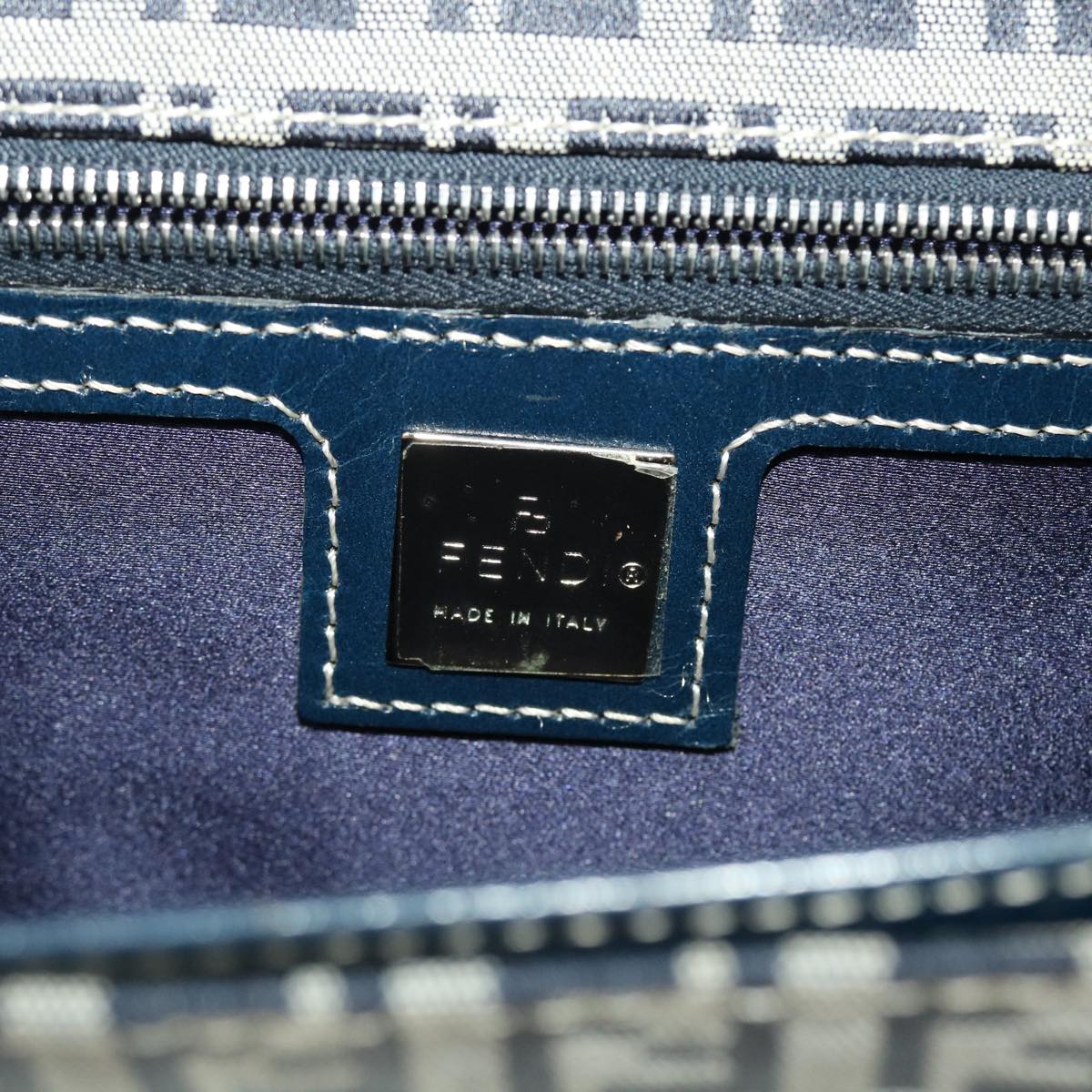 FENDI Mamma Baguette Zucchino Canvas Shoulder Bag Navy 44520