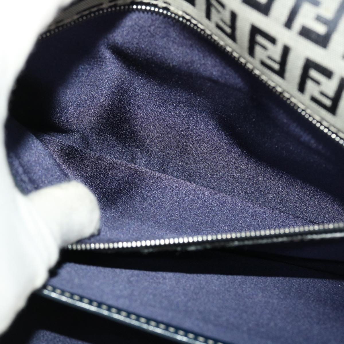 FENDI Mamma Baguette Zucchino Canvas Shoulder Bag Navy 44520