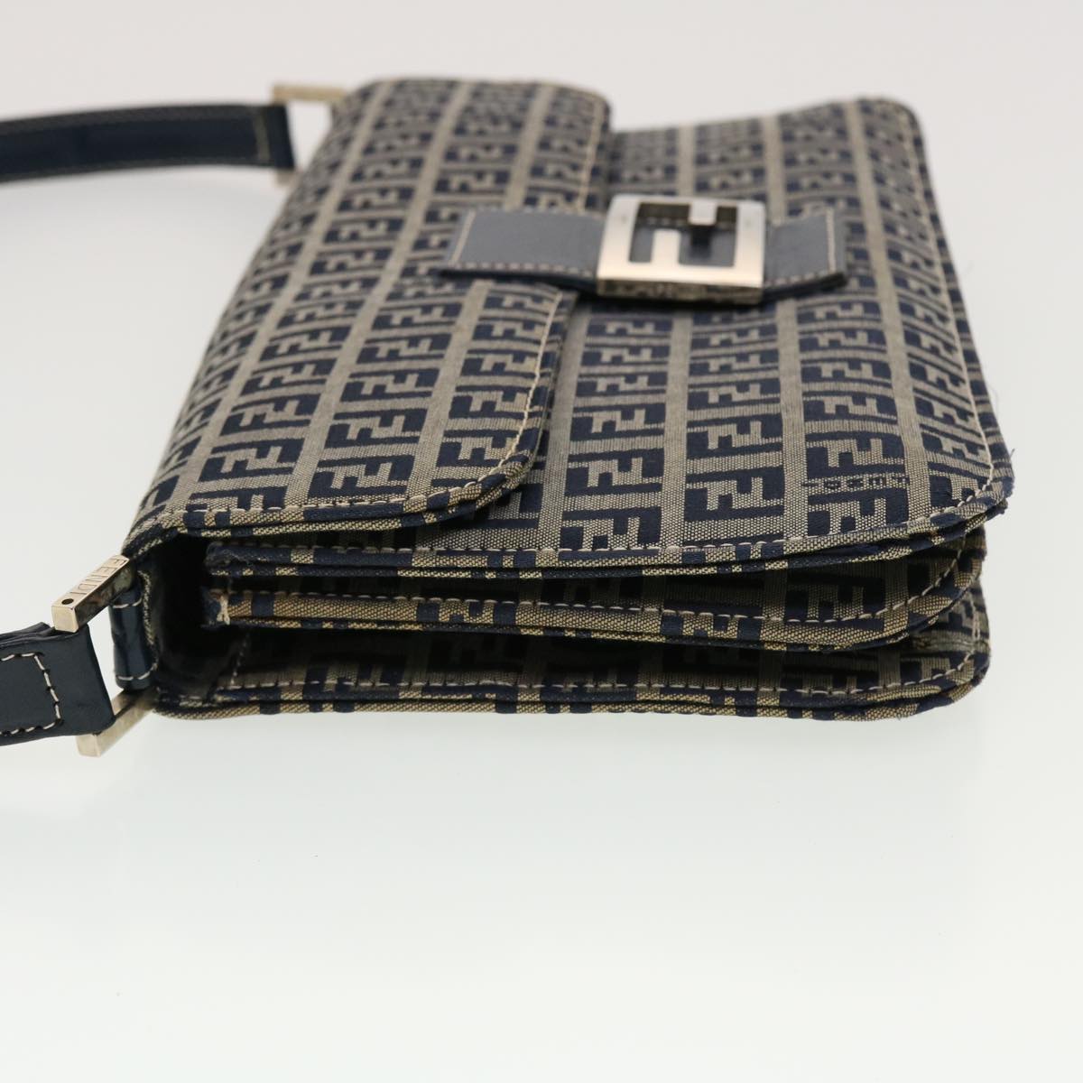 FENDI Mamma Baguette Zucchino Canvas Shoulder Bag Navy 44520
