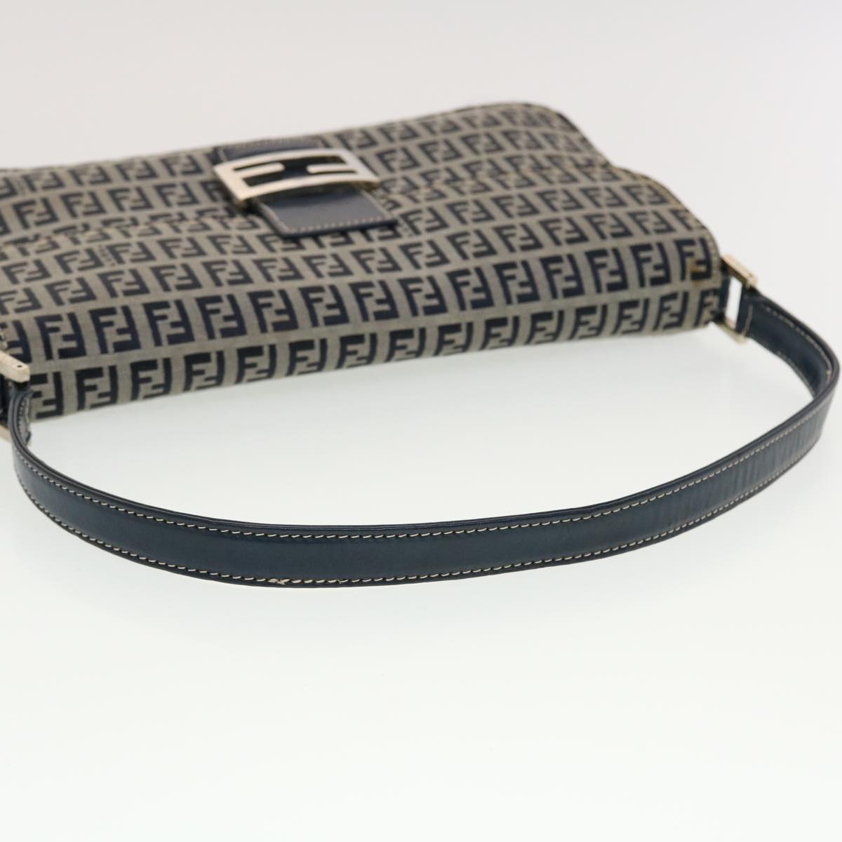 FENDI Mamma Baguette Zucchino Canvas Shoulder Bag Navy 44520
