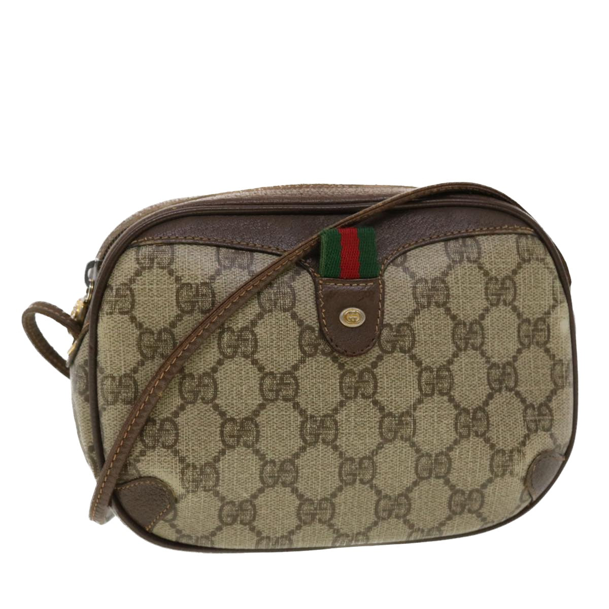GUCCI GG Canvas Web Sherry Line Shoulder Bag Beige Red 156.02.066 44787