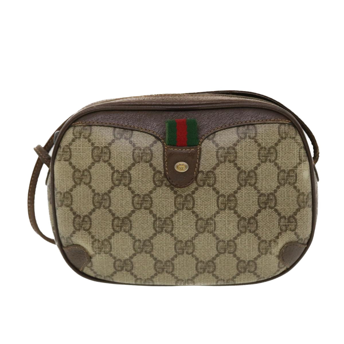 GUCCI GG Canvas Web Sherry Line Shoulder Bag Beige Red 156.02.066 44787