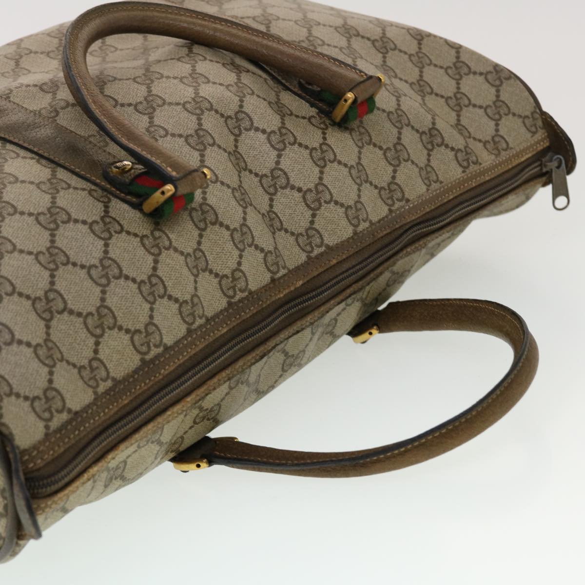 GUCCI GG Canvas Web Sherry Line Boston Bag Beige Red 39•02•041 44811