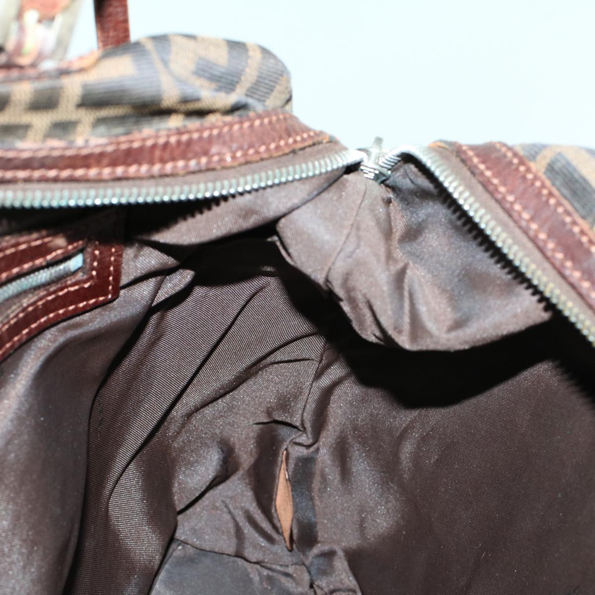 FENDI Zucca Canvas Shoulder Bag Nylon Brown Black 45029