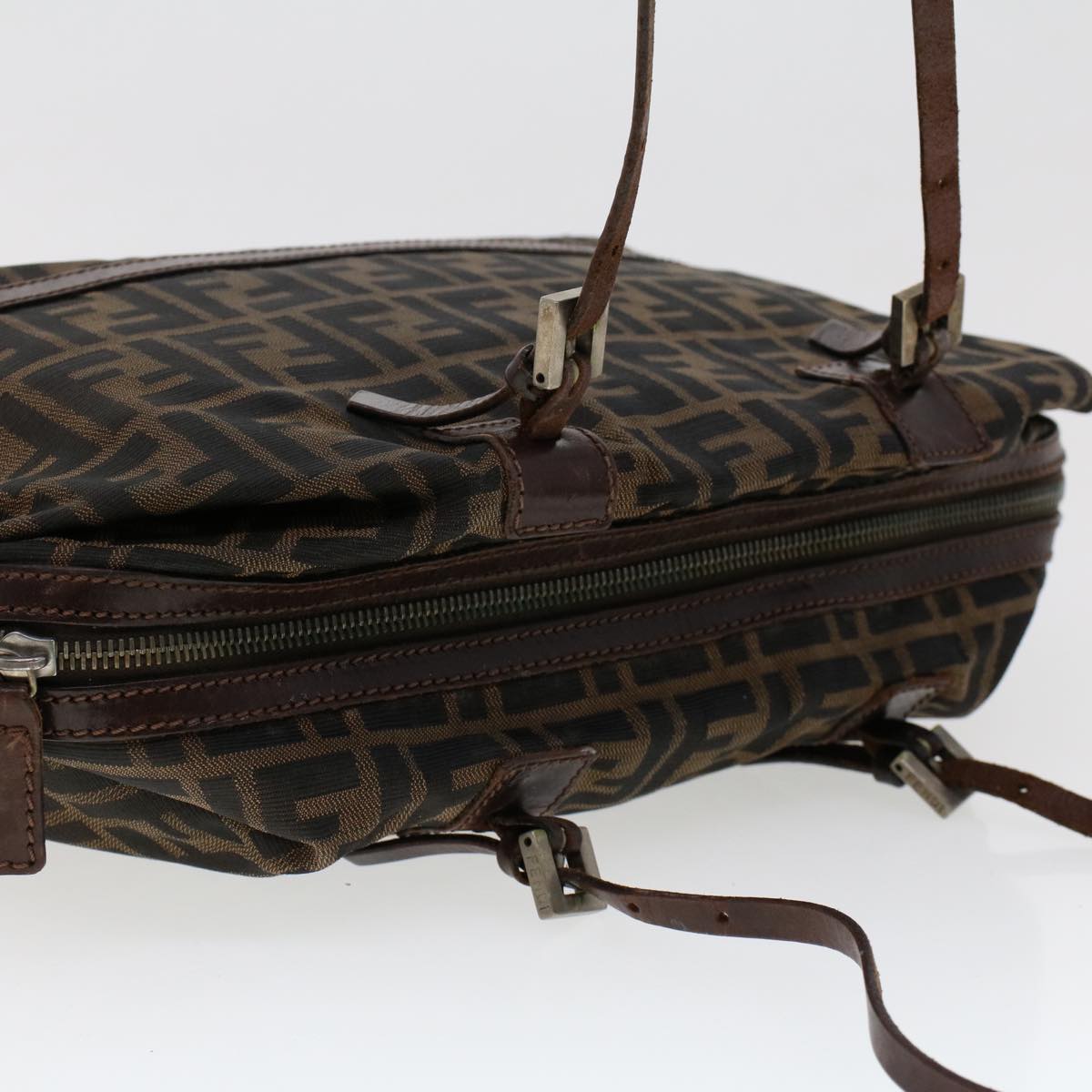 FENDI Zucca Canvas Shoulder Bag Nylon Brown Black 45029