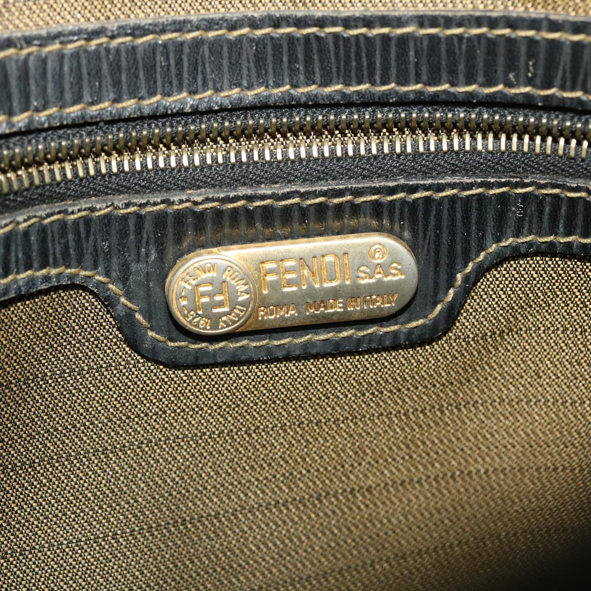 FENDI Zucca Canvas Hand Bag Black Brown 45101