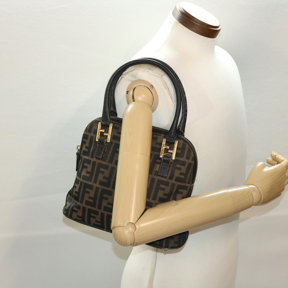 FENDI Zucca Canvas Hand Bag Black Brown 45101