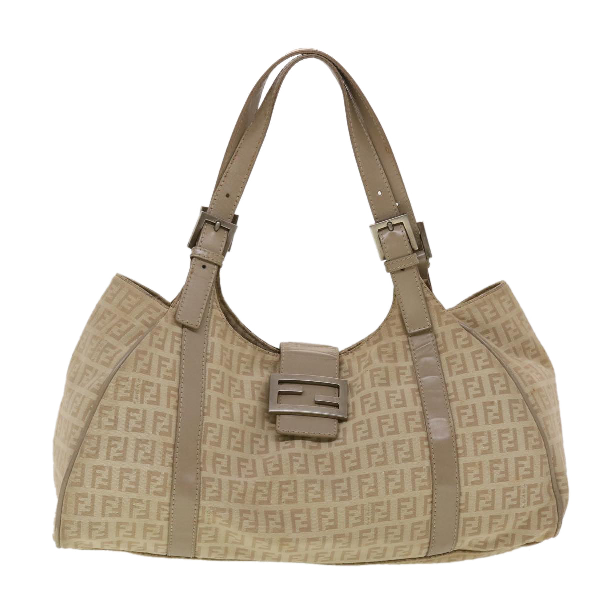 FENDI Zucchino Canvas Mamma Baguette Hand Bag Leather Beige 45281