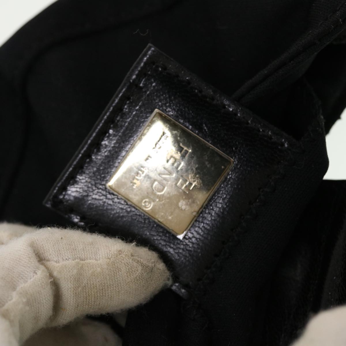 FENDI Mini Mamma Baguette Pouch Nylon Leather Black 45284