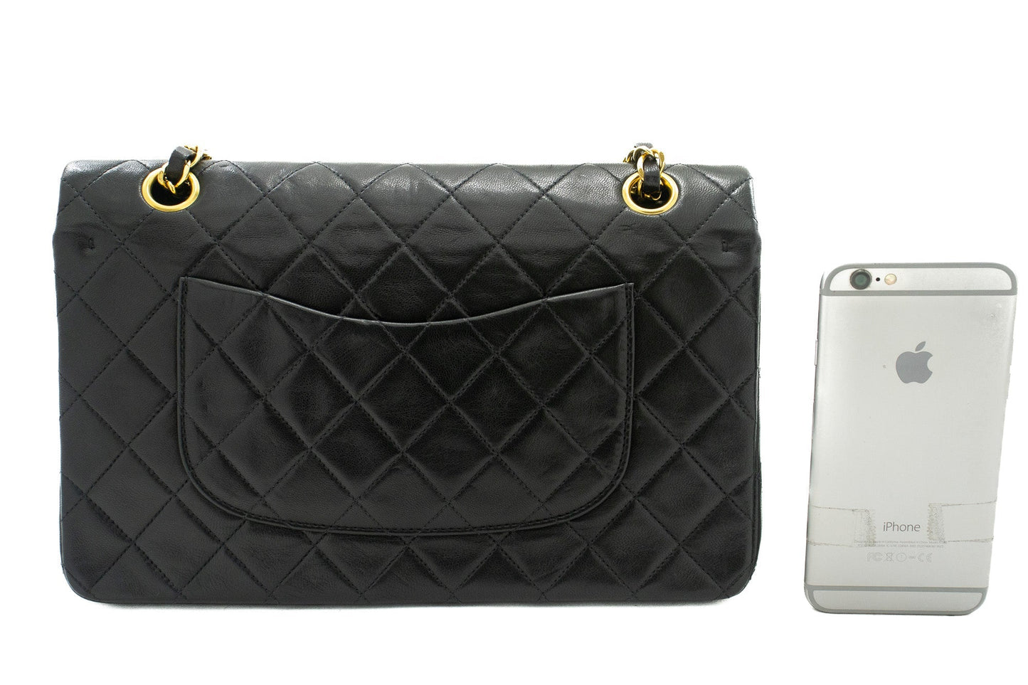 CHANEL Classic Double Flap 10" Chain Shoulder Bag Black Lambskin k03
