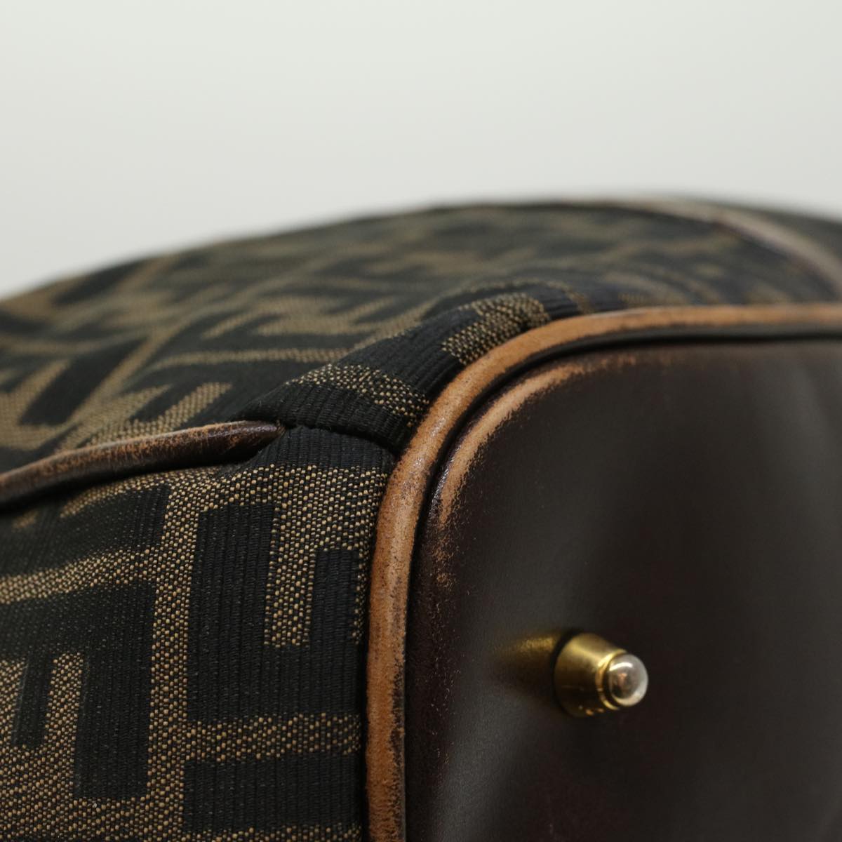 FENDI Zucca Canvas Boston Bag Nylon 2way Brown Black 45632