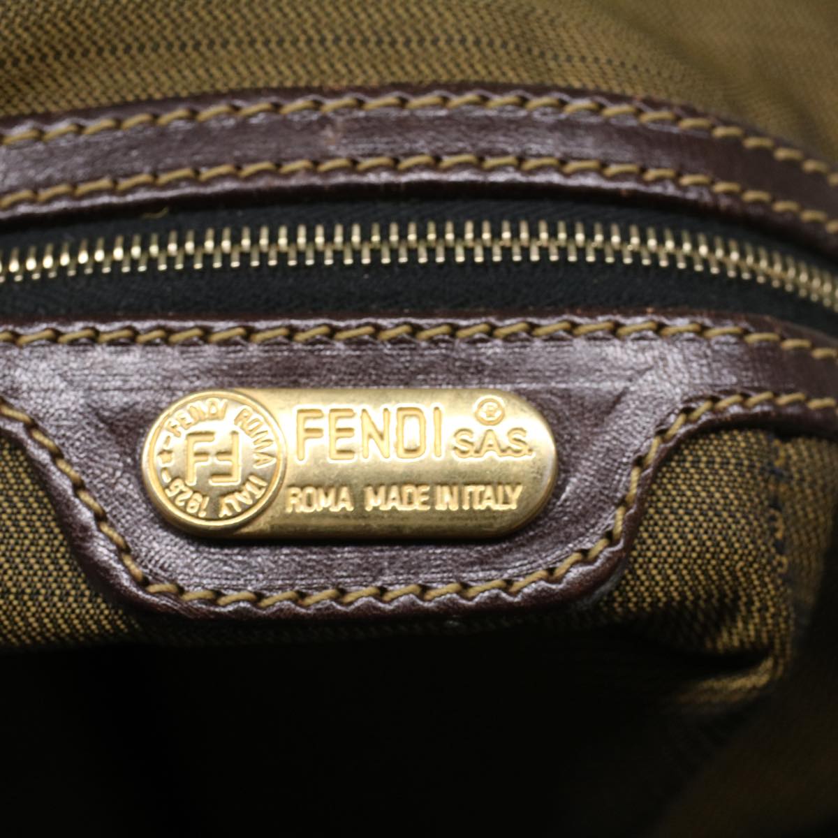 FENDI Zucca Canvas Boston Bag Nylon 2way Brown Black 45632