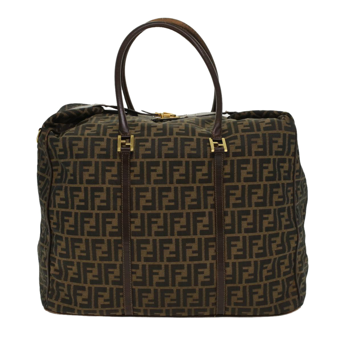 FENDI Zucca Canvas Boston Bag Nylon 2way Brown Black 45632