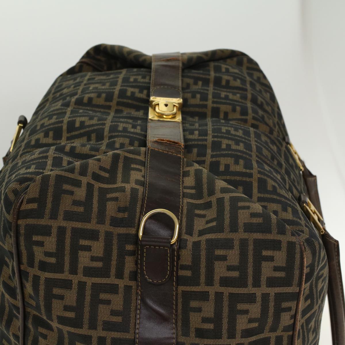 FENDI Zucca Canvas Boston Bag Nylon 2way Brown Black 45632
