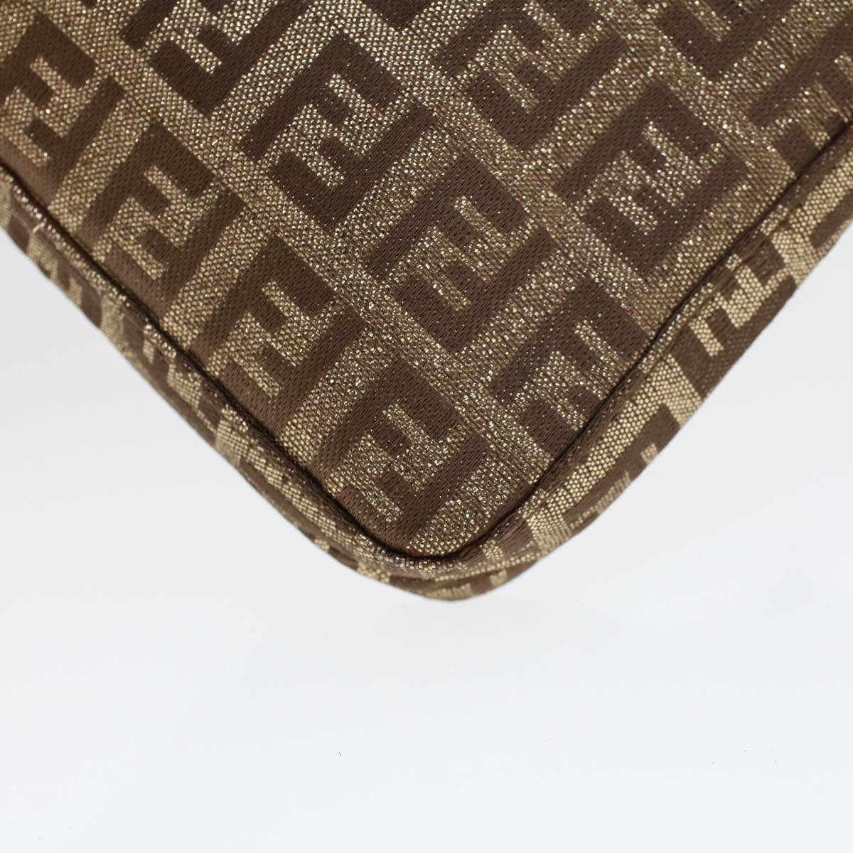 FENDI Zucchino Canvas Mini Mamma Baguette Pouch Gold Tone 45633A