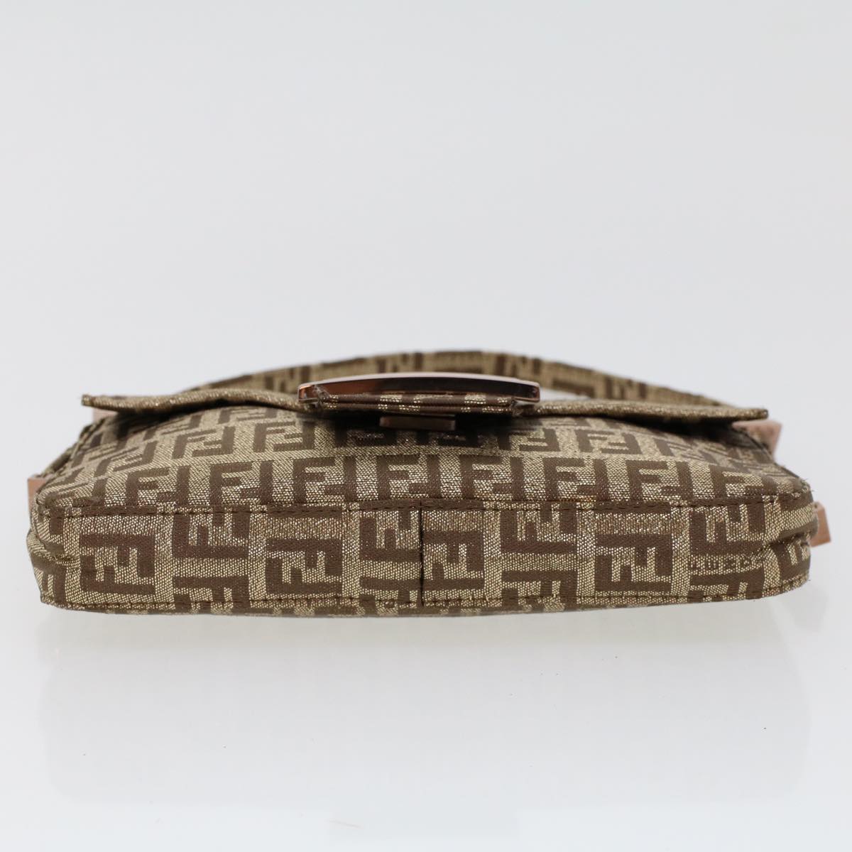 FENDI Zucchino Canvas Mini Mamma Baguette Pouch Gold Tone 45633A