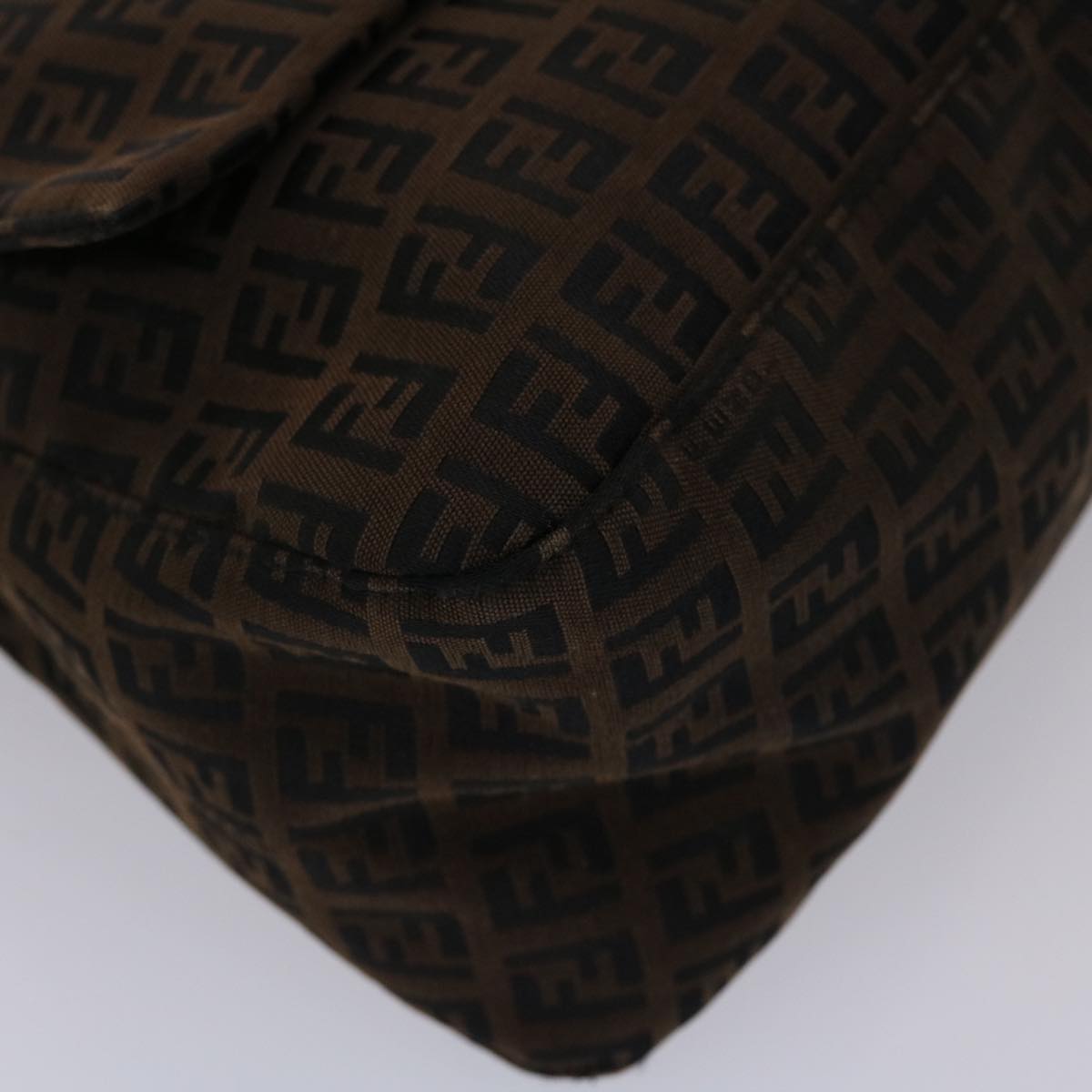 FENDI Zucchino Canvas Mamma Baguette Shoulder Bag Brown 45656