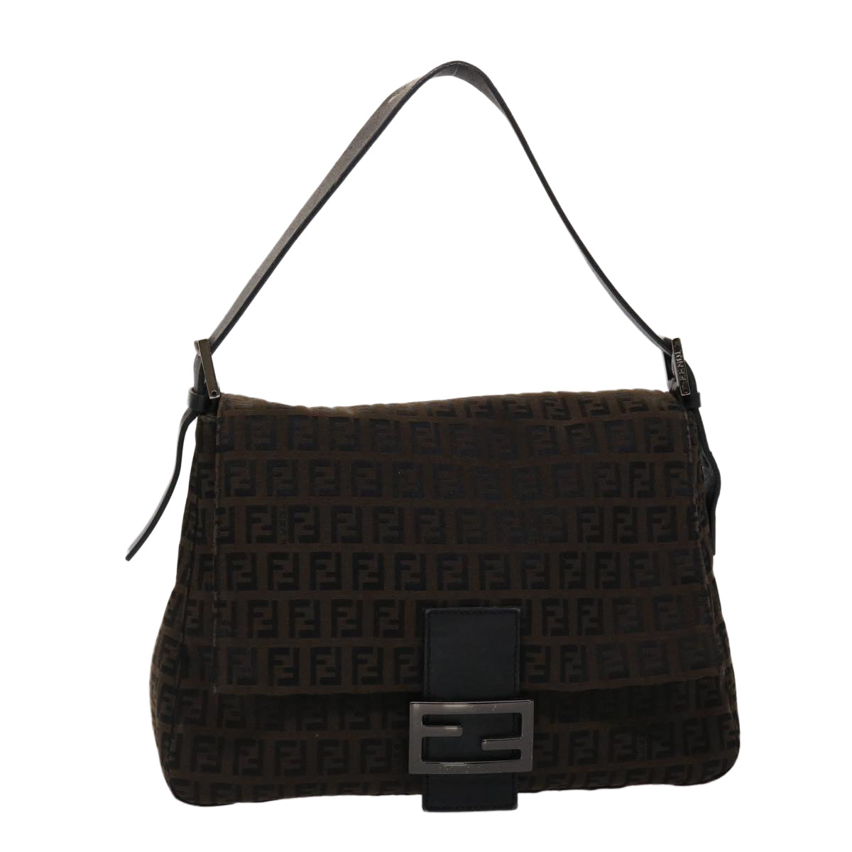 FENDI Zucchino Canvas Mamma Baguette Shoulder Bag Brown 45656
