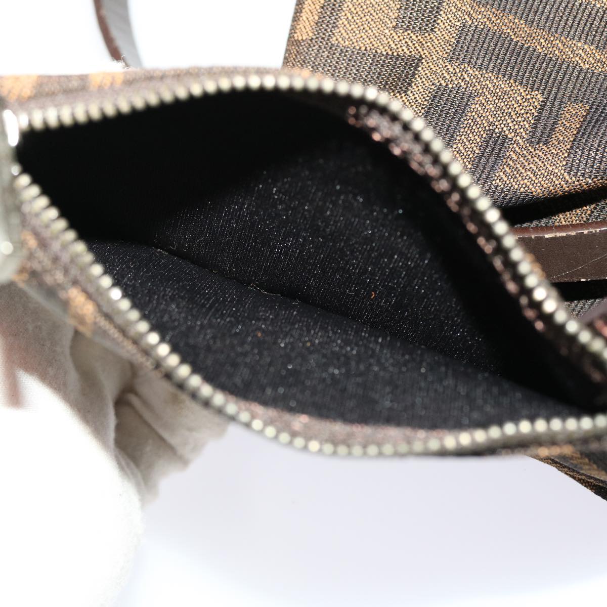 FENDI Zucca Canvas Shoulder Bag Black Brown 45705