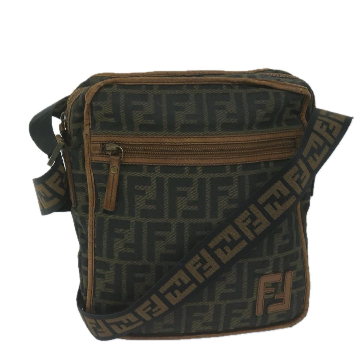 FENDI Zucca Canvas Shoulder Bag Black Brown 45817