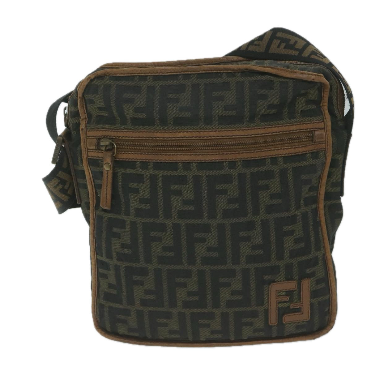 FENDI Zucca Canvas Shoulder Bag Black Brown 45817