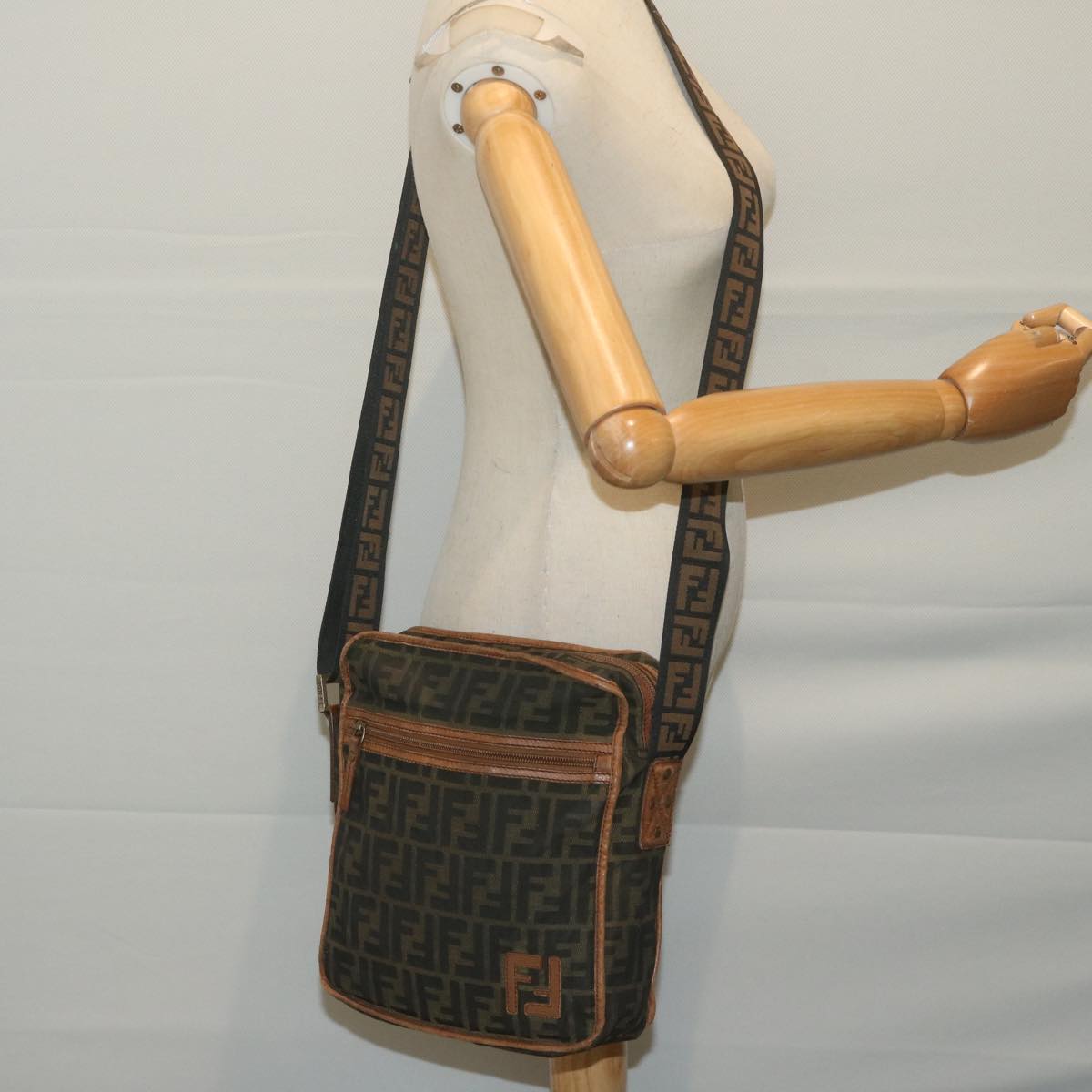 FENDI Zucca Canvas Shoulder Bag Black Brown 45817