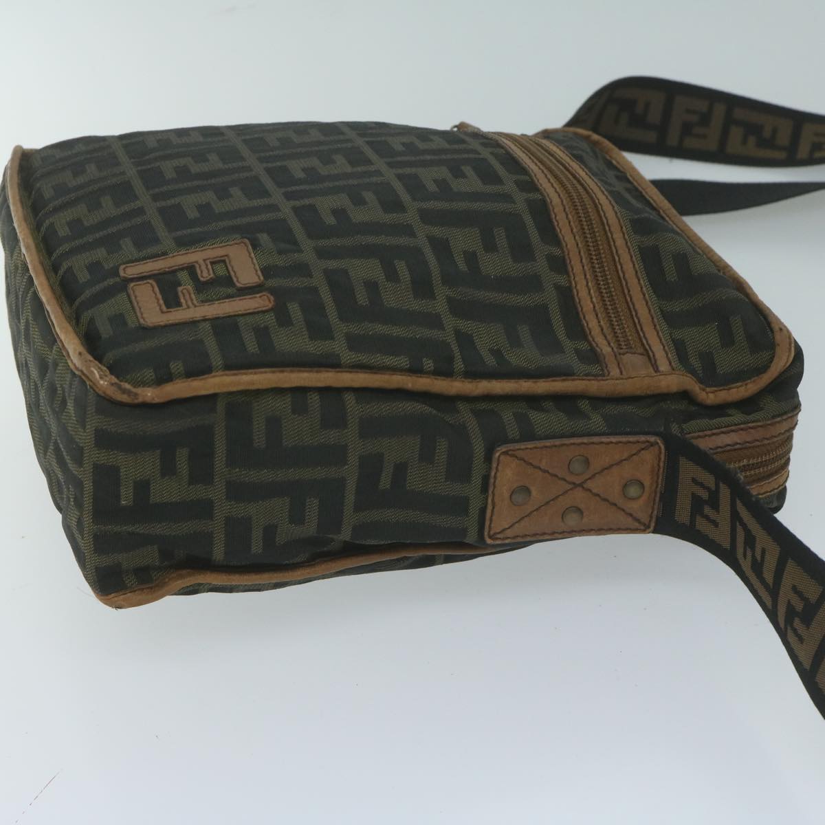 FENDI Zucca Canvas Shoulder Bag Black Brown 45817