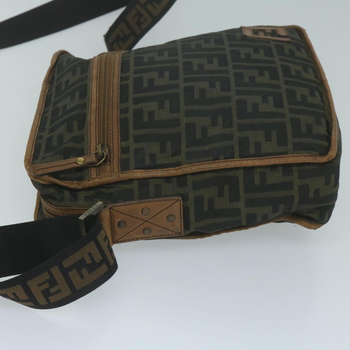 FENDI Zucca Canvas Shoulder Bag Black Brown 45817