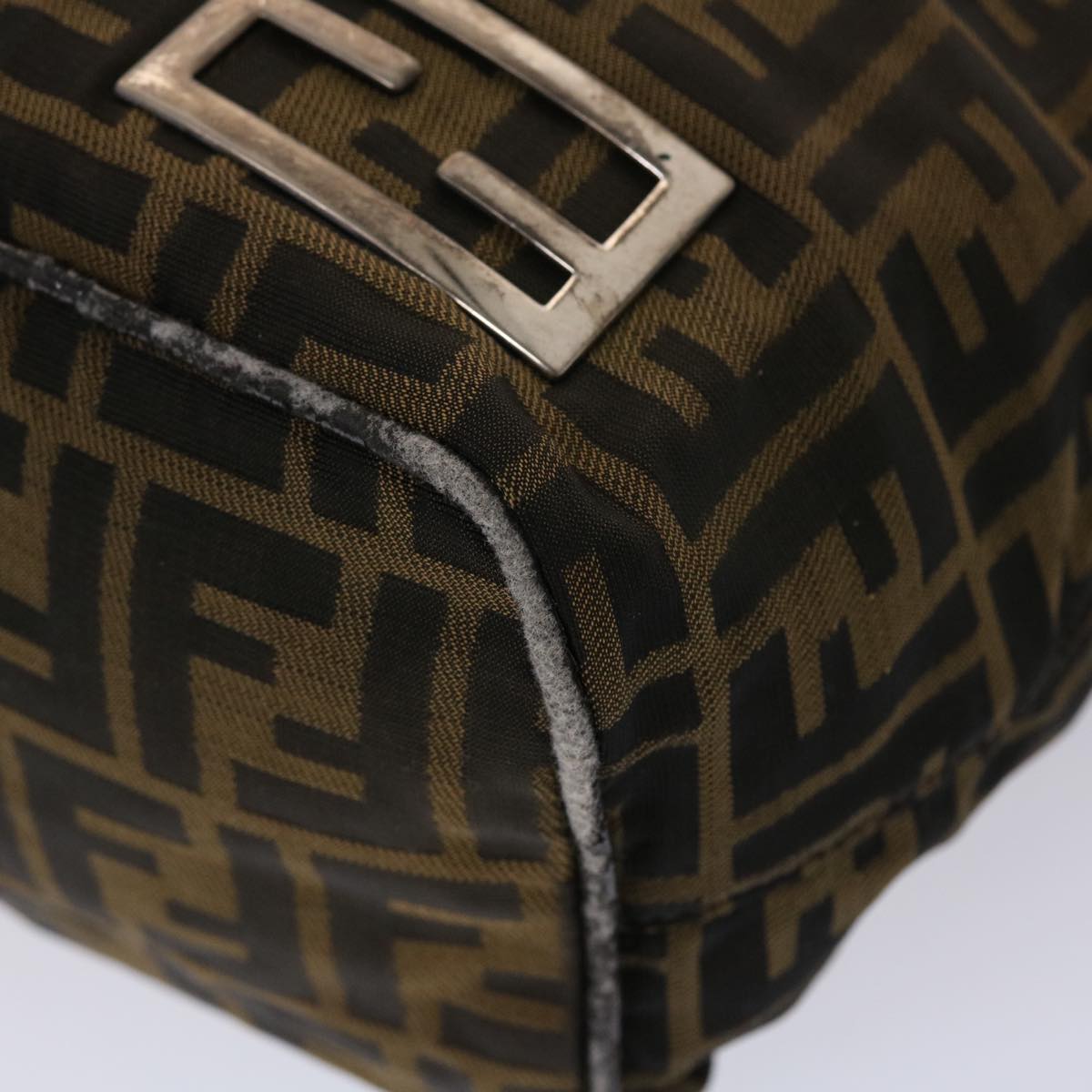 FENDI Zucca Canvas Hand Bag Nylon Brown Black 45877