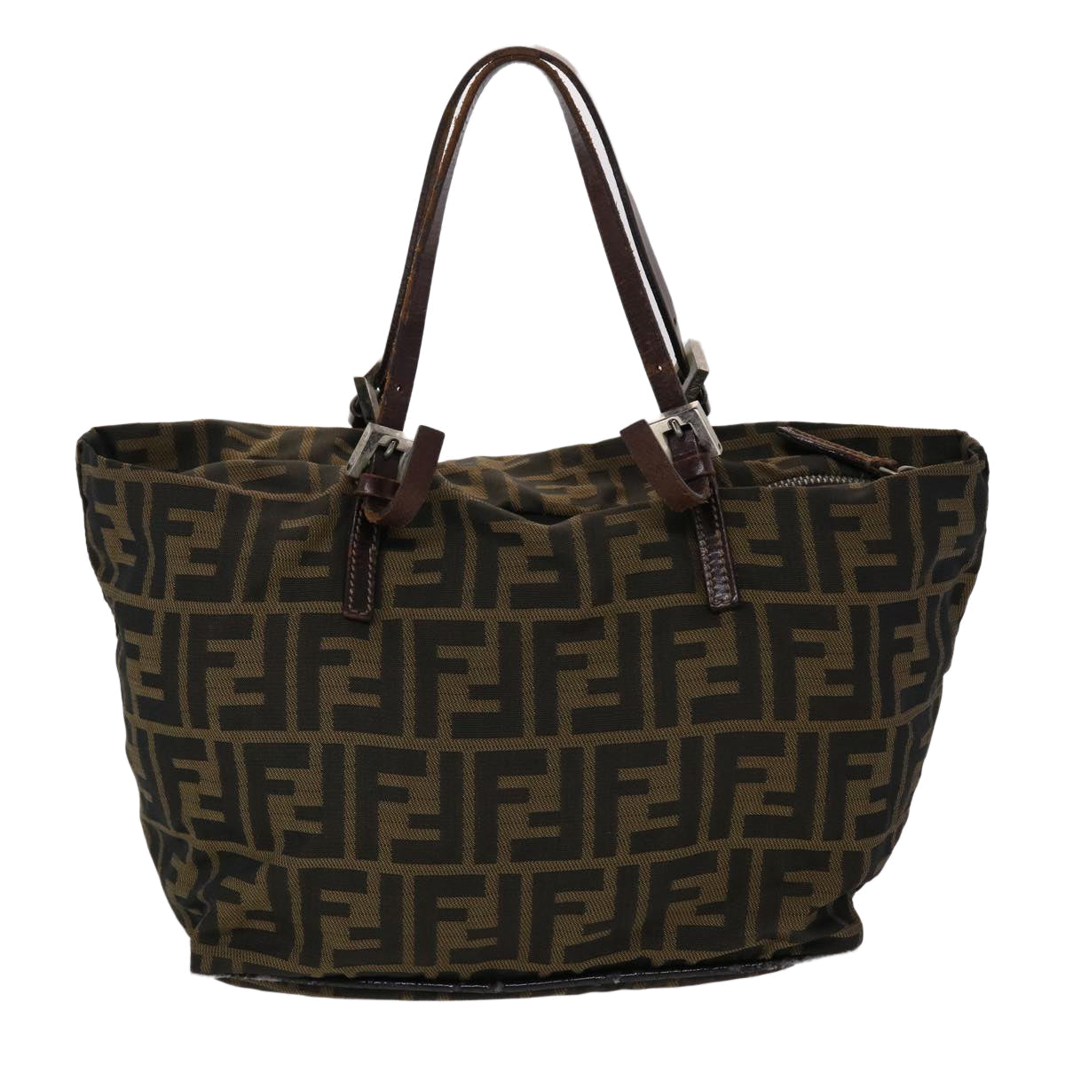 FENDI Zucca Canvas Hand Bag Nylon Brown Black 45877