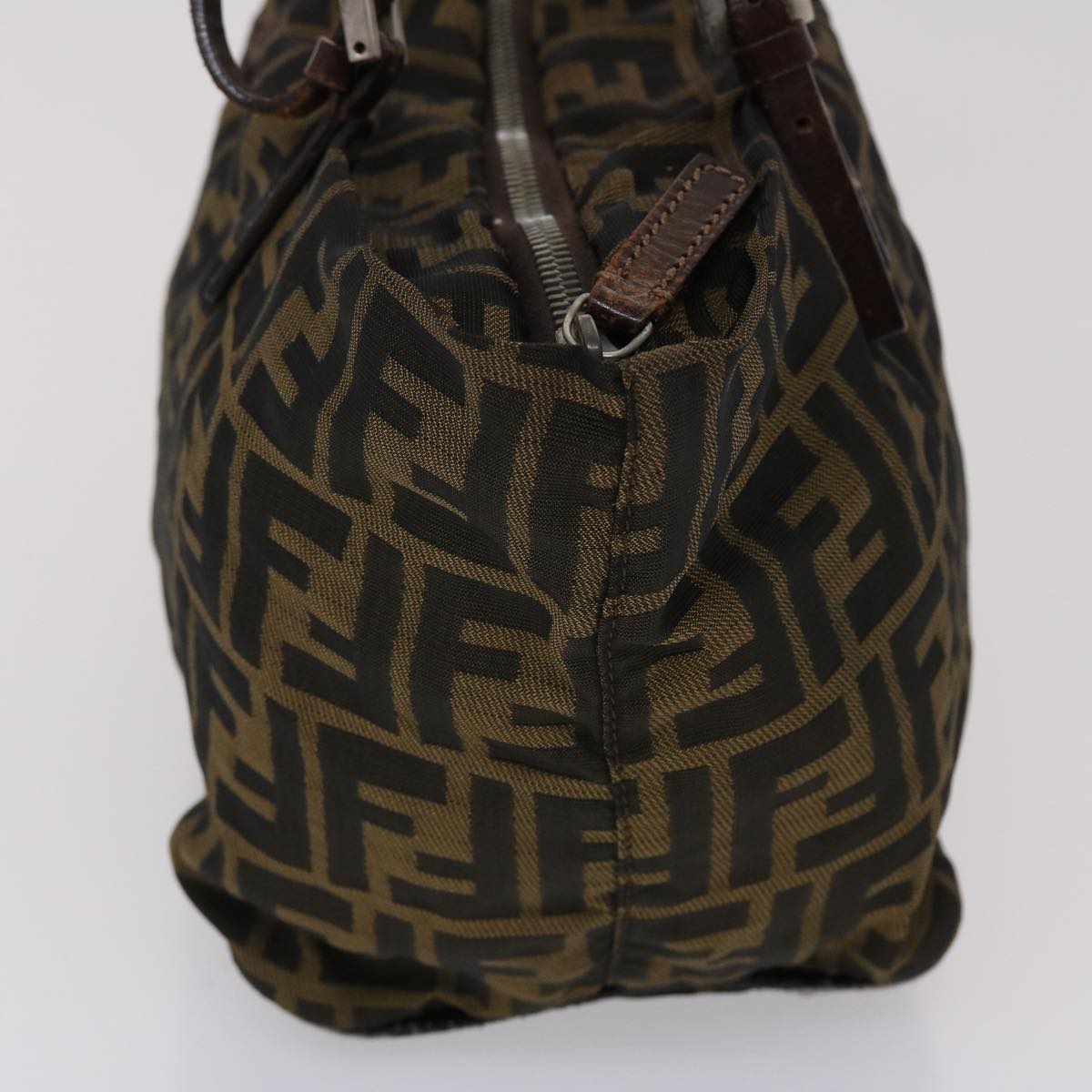 FENDI Zucca Canvas Hand Bag Nylon Brown Black 45877