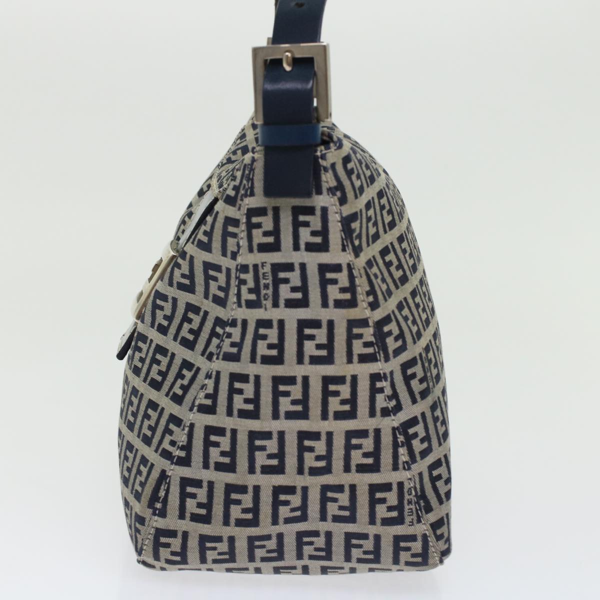 FENDI Zucchino Canvas Mamma Baguette Shoulder Bag Leather Navy 45956