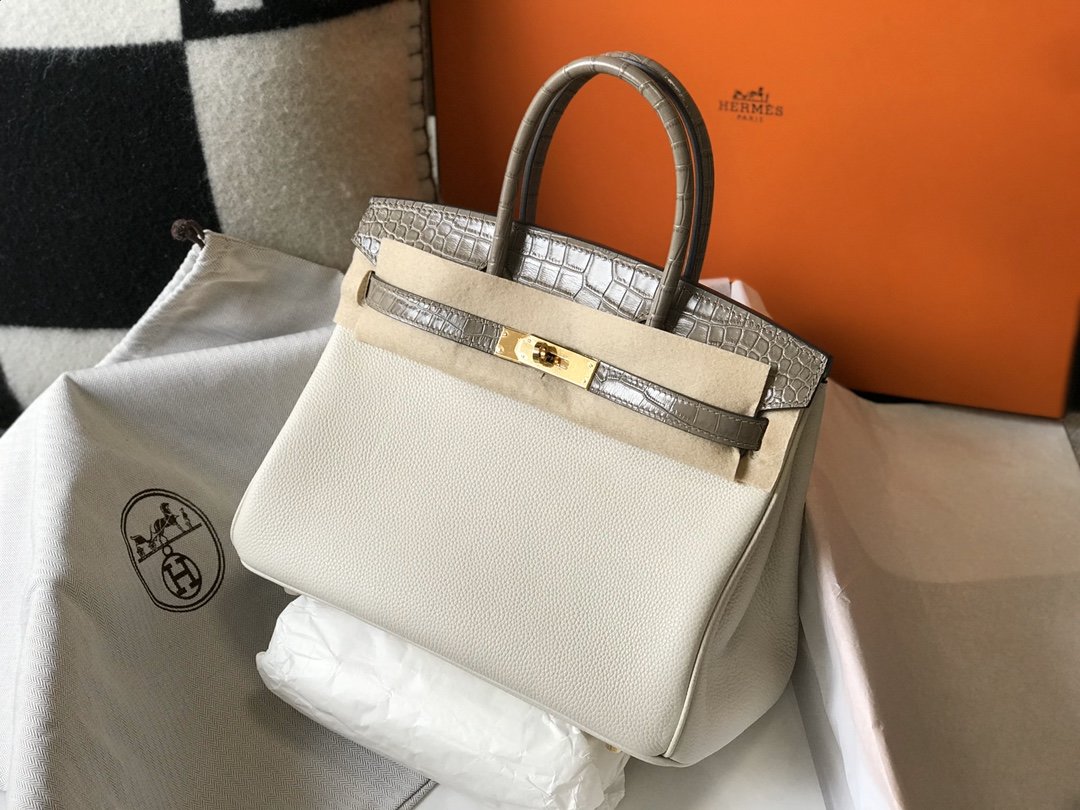 GLAMI Birkin White For Women Gold Toned Hardware 11.8in/30cm