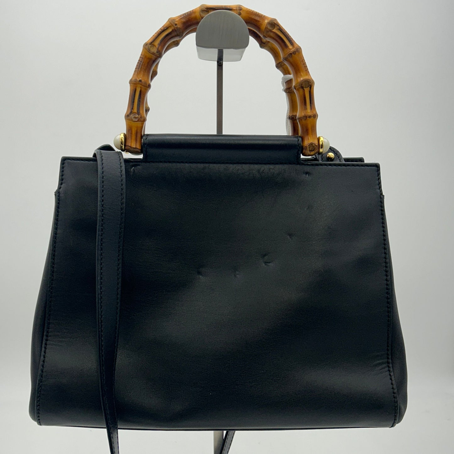 GUCCI Nappa Bamboo Medium Nymphaea Top Handle Black LA17968