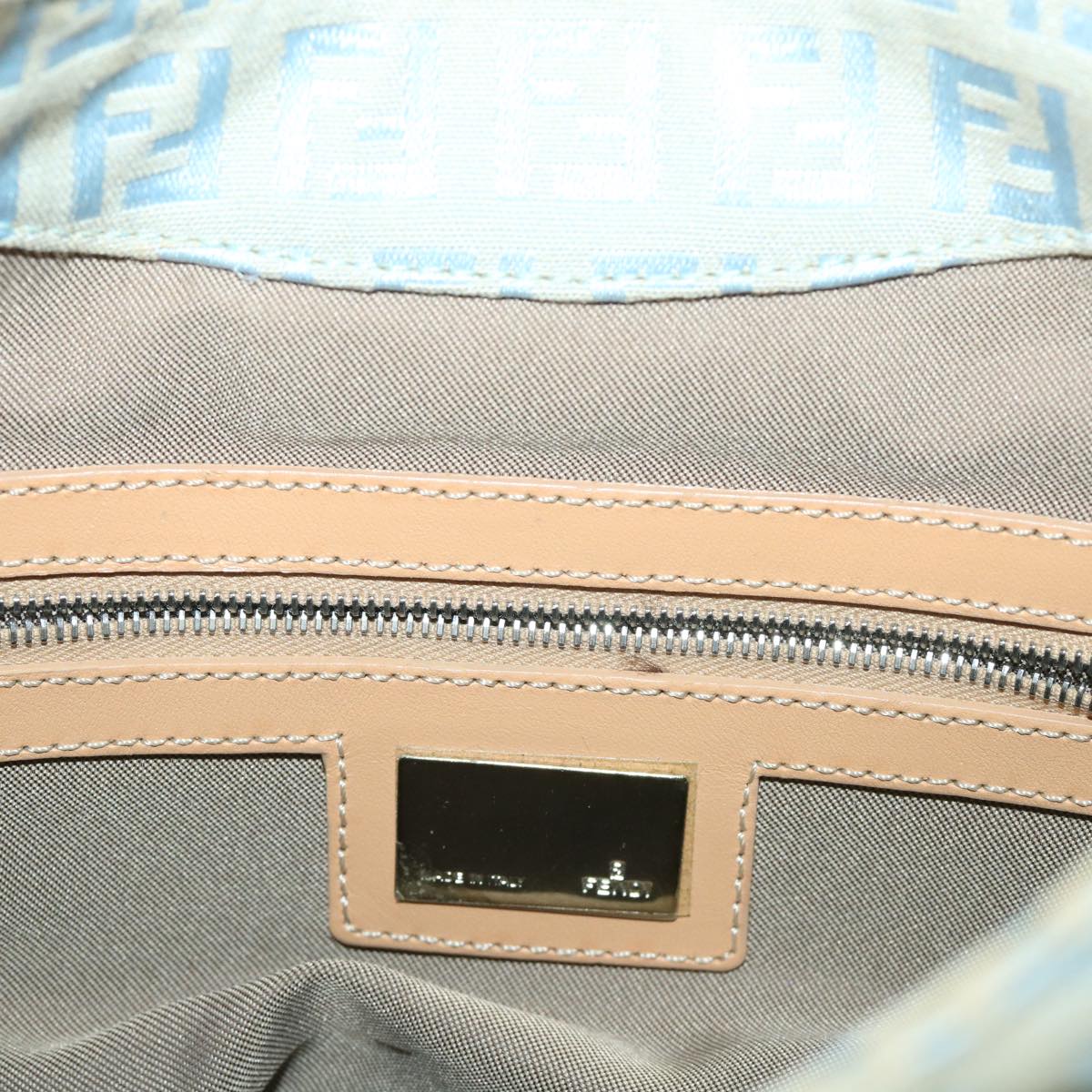 FENDI Mamma Baguette Zucchino Canvas Shoulder Bag Nylon Light Blue 46673