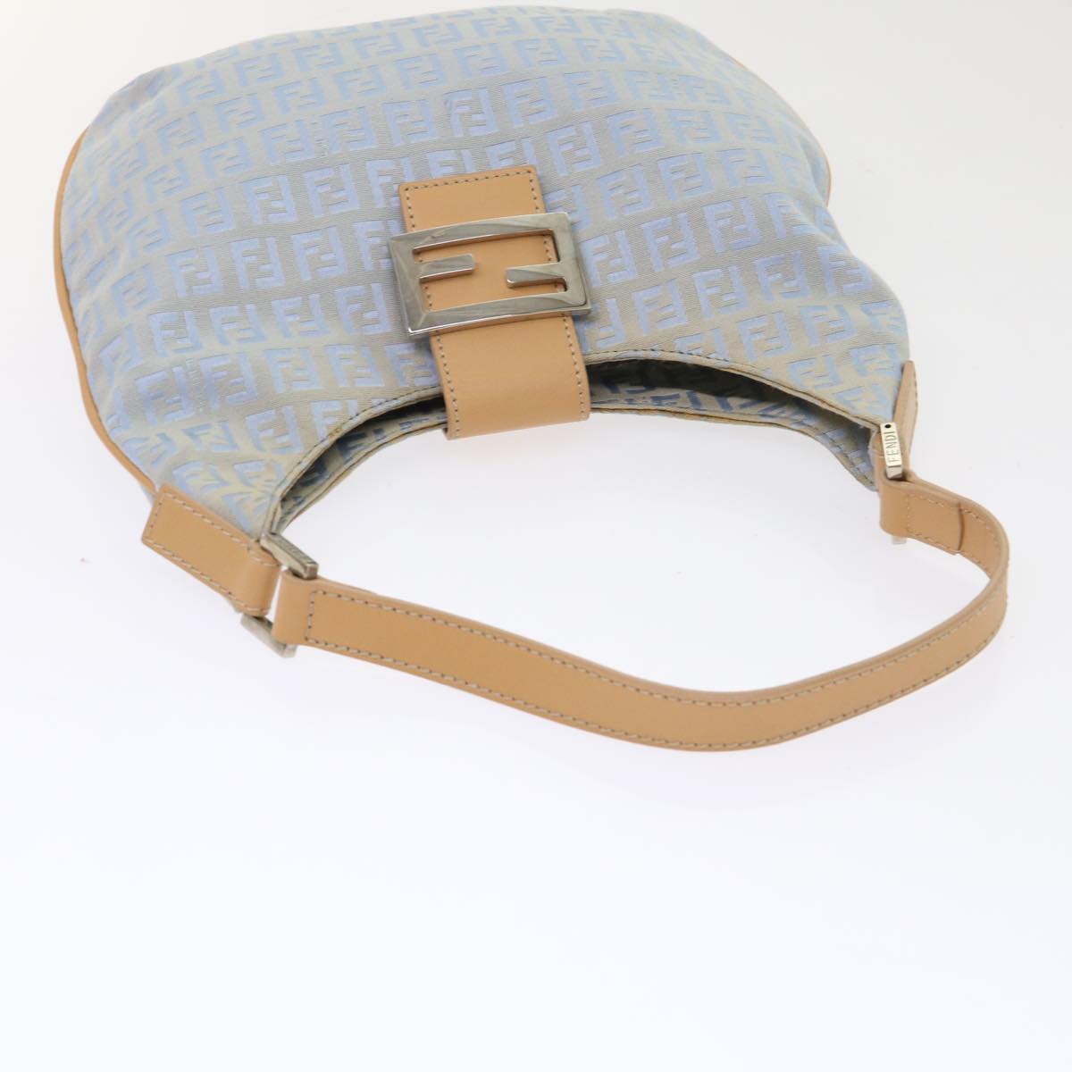 FENDI Mamma Baguette Zucchino Canvas Shoulder Bag Nylon Light Blue 46673